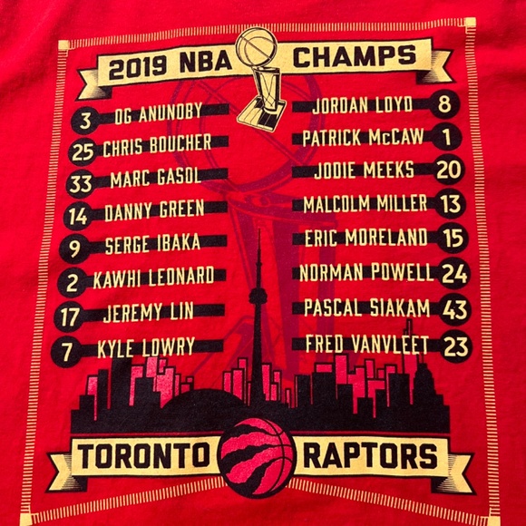 Toronto Raptors NBA 2019 Basketball Champions Short Sleeve Red T Shirt L - Picture 6 of 7